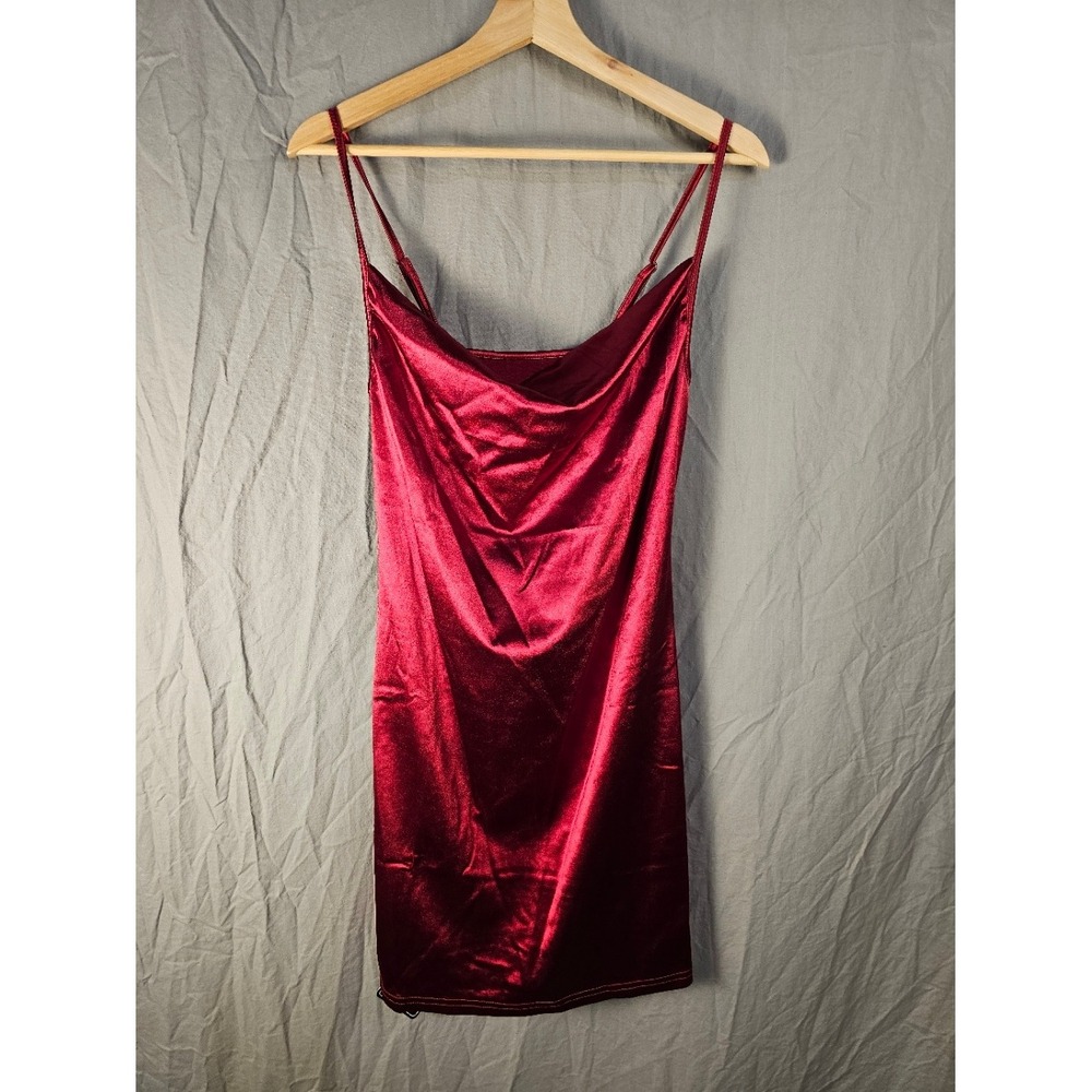 Zaful Burgundy Red Satin Cowl Neck Backless Tie Mini Dress Womens Size Medium